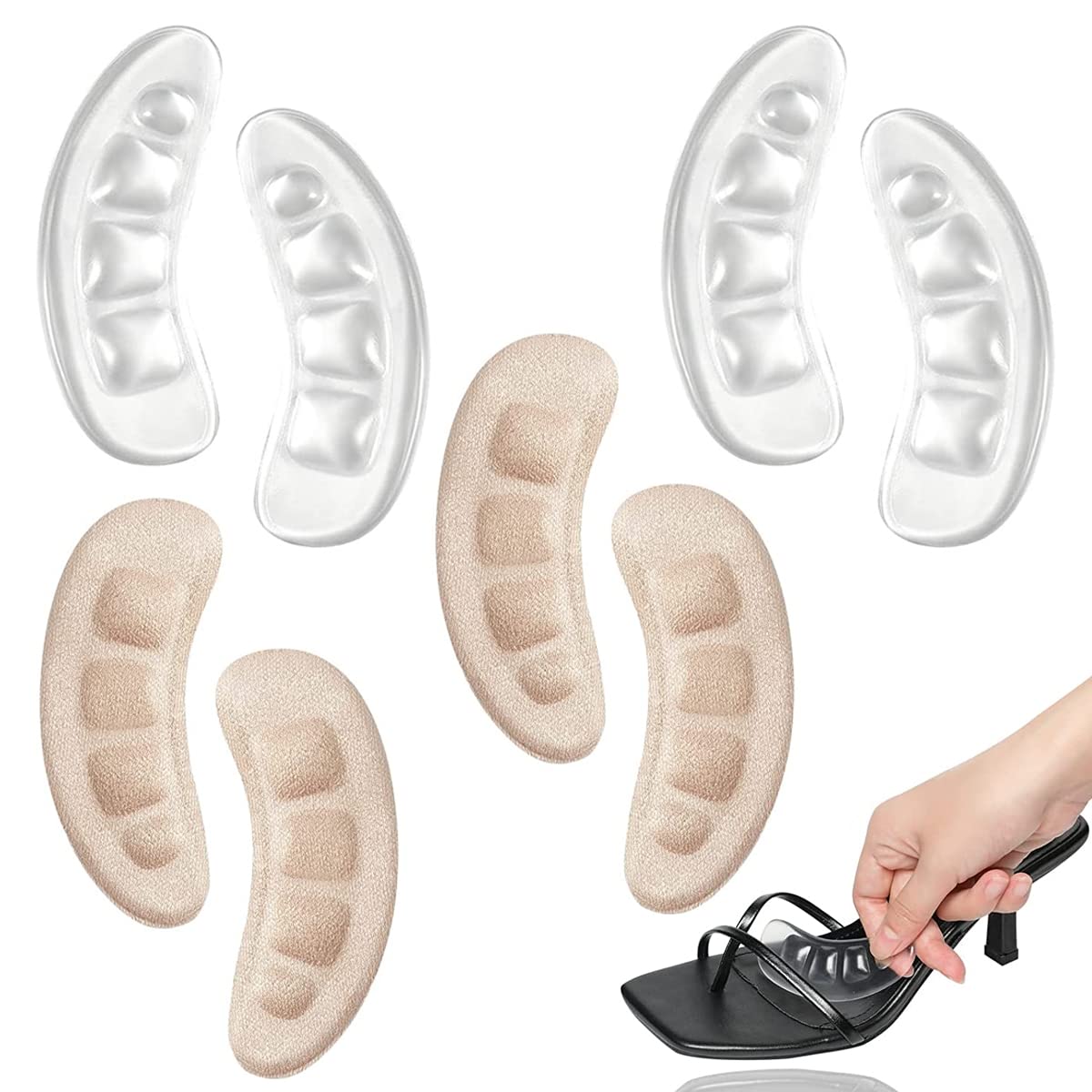 HANNEA 4 Pairs Ball of Foot Cushions, High Heel Inserts, Foot Pads, Soft Gel Heel Insole Pads, Non-Slip Metatarsal Pads for Women, Comfortable Forefoot Cushions, Idea for Foot Pain Relief HANNEA 4 Pairs Ball of Foot Cushions, High Heel Inserts, Foot Pads, Soft Gel Heel Insole Pads, Non-Slip Metatarsal Pads for Women, Comfortable Forefoot Cushions, Idea for Foot Pain Relief
